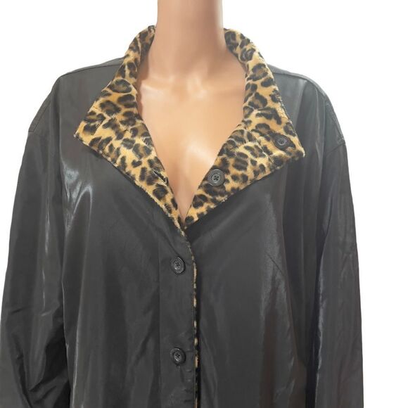 DENNIS BASSO Leopard Print & Shimmery Black Reversible Jacket XXL - Picture 6 of 15